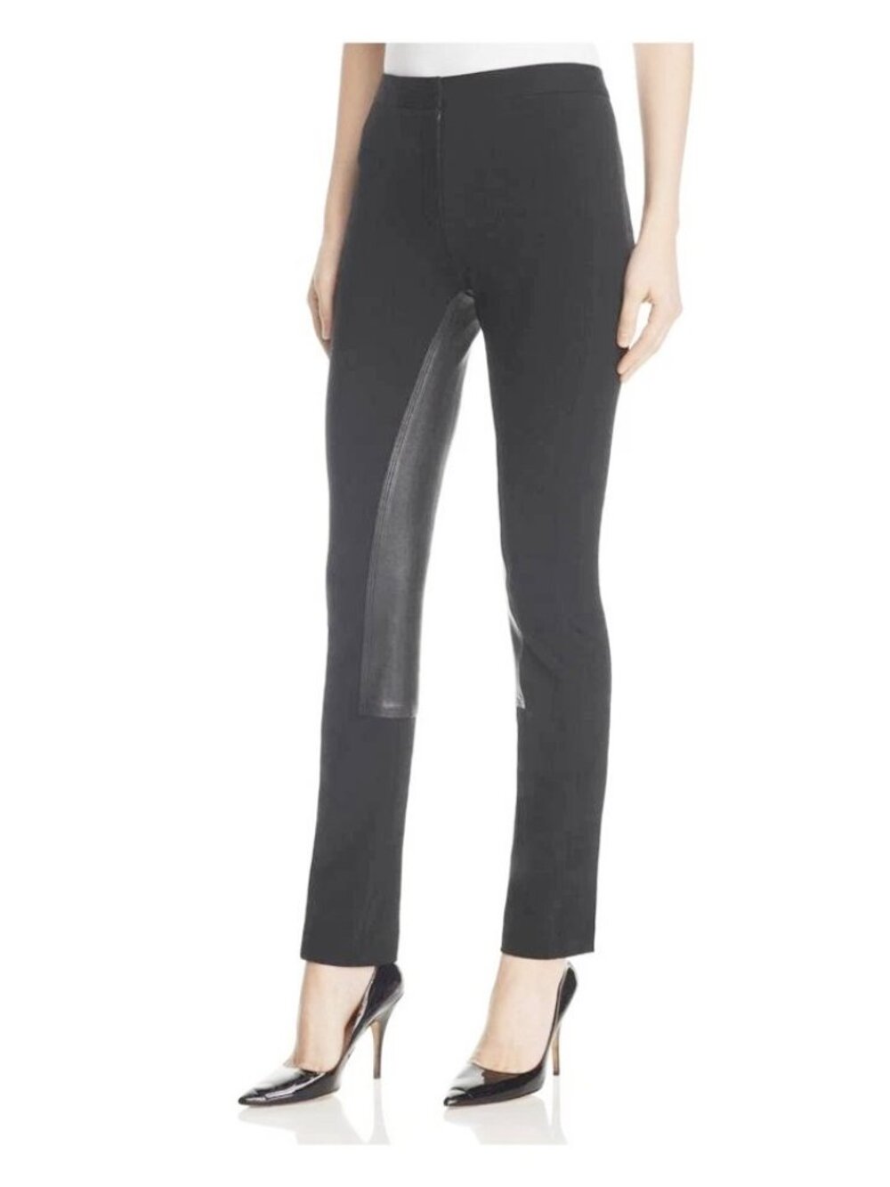 $500 THEORY Merryn C LAMB LEATHER TRIM RIDING STYLE PANT TROUSER PONTE BLACK  0